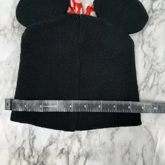 Disney Minnie Mouse Sparkle Red Bow Ears Beanie Black Winter Hat Kids One Size - Picture 3 of 8